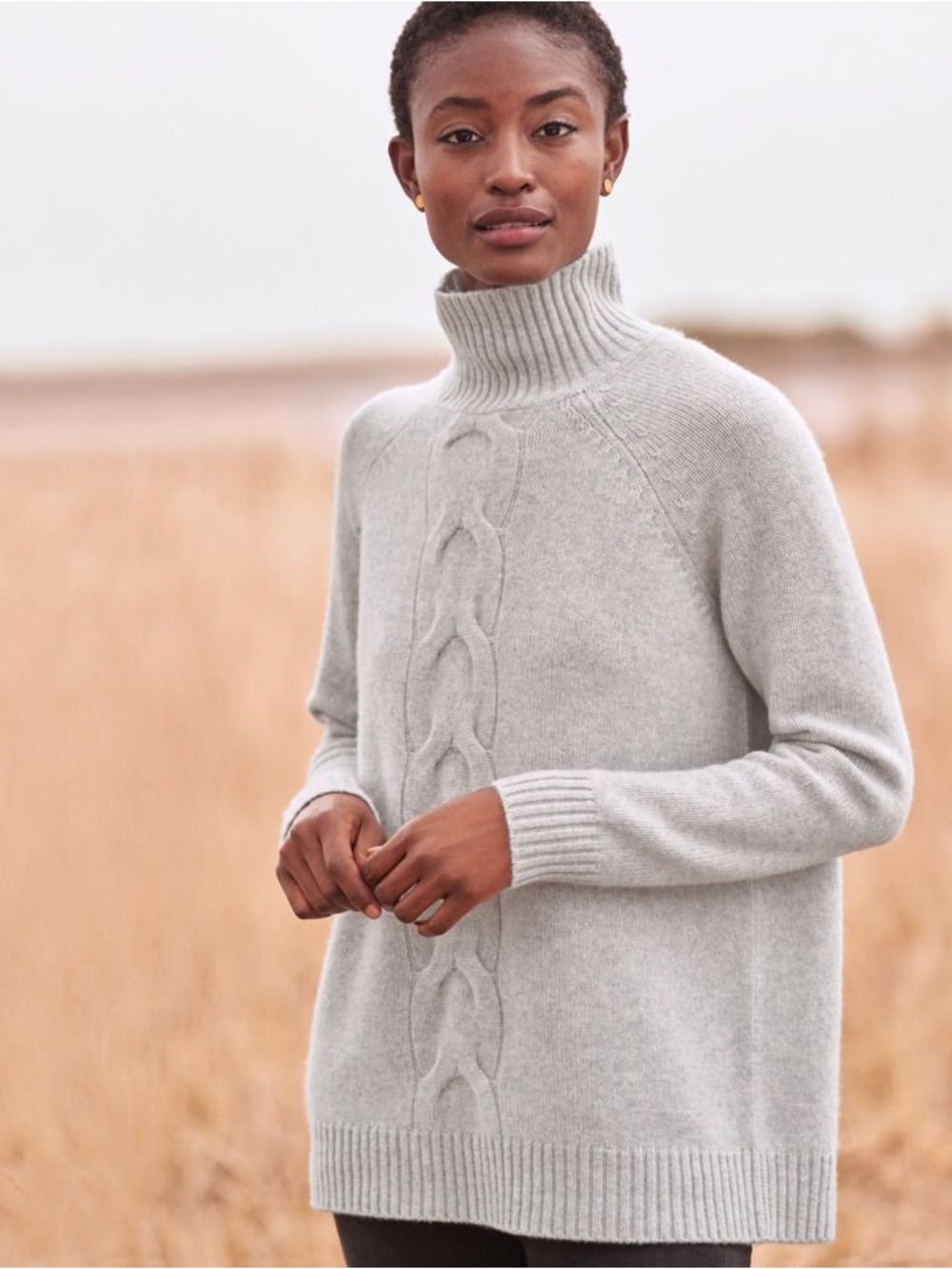 Garnet Hill 100% Cashmere Cable Detail Sweater